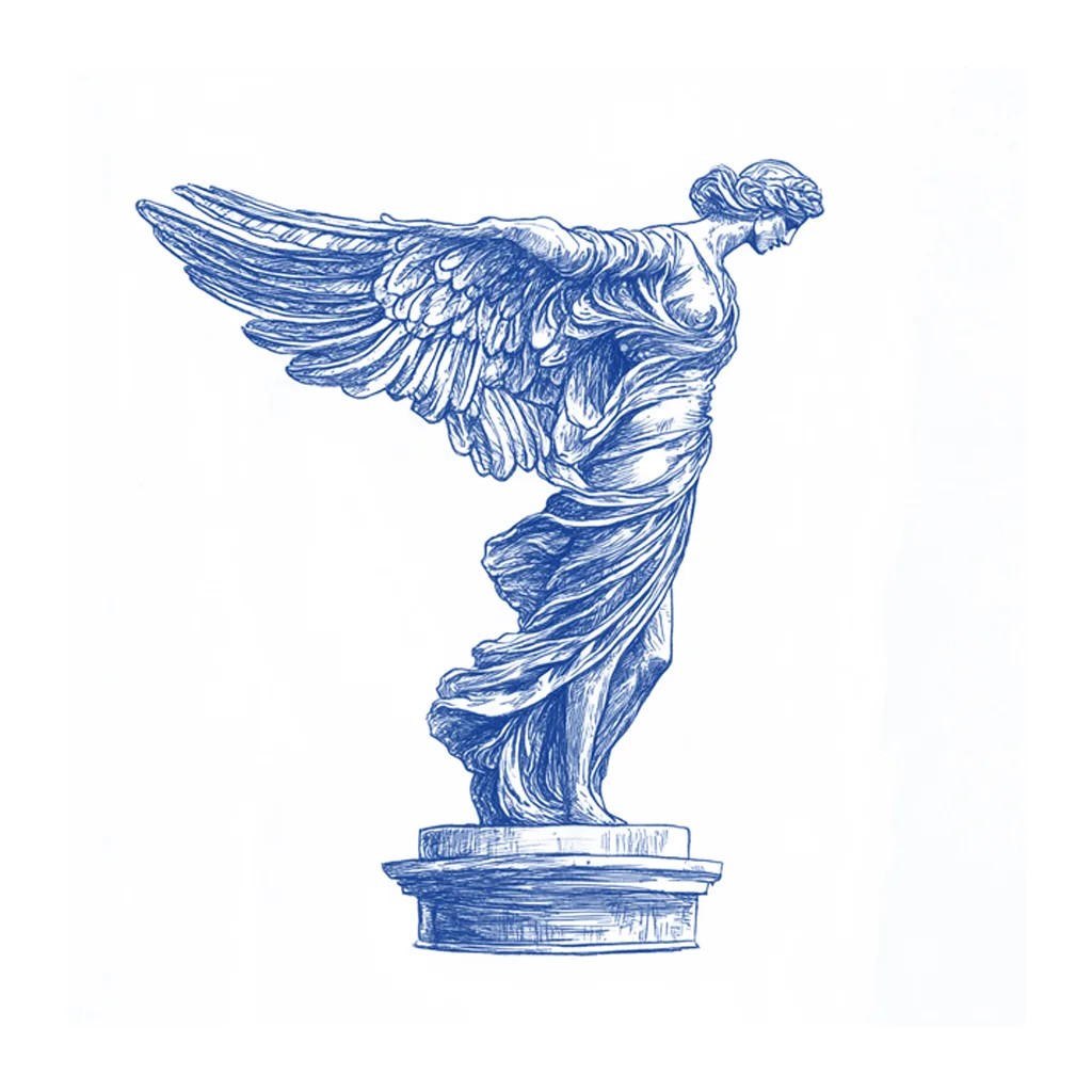 Nike di Samotracia, disegno a inchiostro blu
